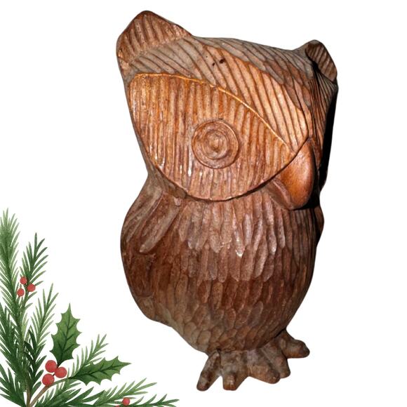 Hand-Carved Wooden Owl Figurine – Rustic Folk Art Woodland Decor - Picture 3 of 11
